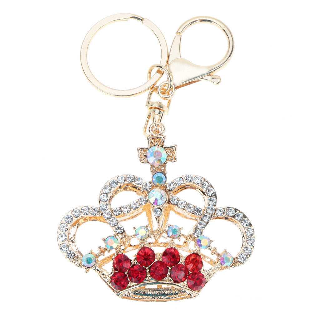 5 Color Hollow Out Rhinestone Keychain Cute Crown Pendant Car Key Ring Couple Key Chain Jewelry