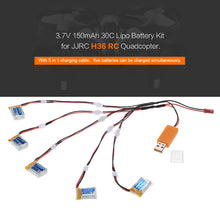5pcs Original JJRC 37V 150mAh 30C Lipo Batteries USB Charger 5 in 1 Charging Cable for JJRC H36 RC Quadcopter
