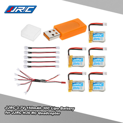 5pcs Original JJRC 37V 150mAh 30C Lipo Batteries USB Charger 5 in 1 Charging Cable for JJRC H36 RC Quadcopter