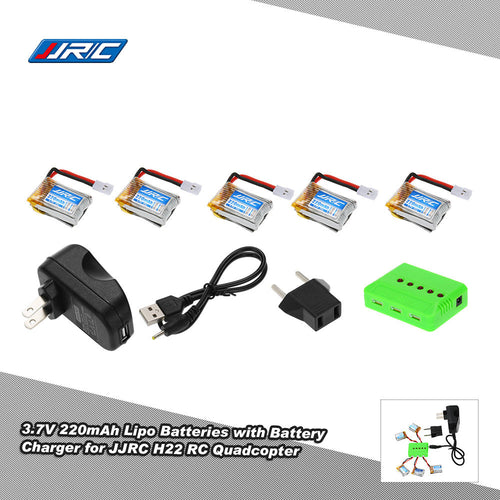 5pcs Original JJRC 37V 220mAh 25C Lipo Batteries with 5 in 1 Battery Charger Set for JJRC H22 RC Quadcopter