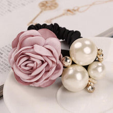 6 Color Elastic Hair Bands Women Satin Ribbon Rose Flower Pearls Hairband Ponytail Holder Hair Band Valentine's Gifts