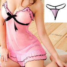 Bow Sexy Lingerie Pink Lace Dress Women Underwear Nightwear Sleepwear Babydoll+ G-String