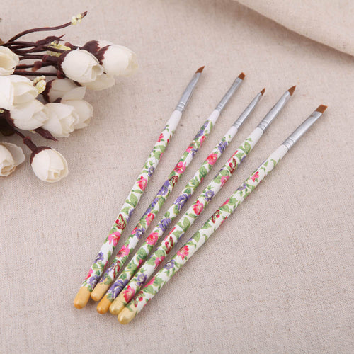 5Pcs Nail brushes Set Nail Art Wood UV Gel Salon Pen Flat Brush Kit