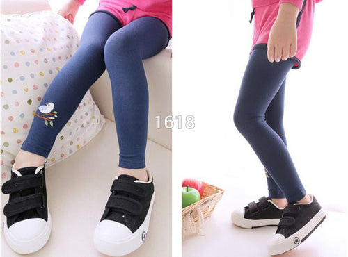 2-7Years Baby Cotton Embroidery Bird Warm Stretchy Leggings Trousers