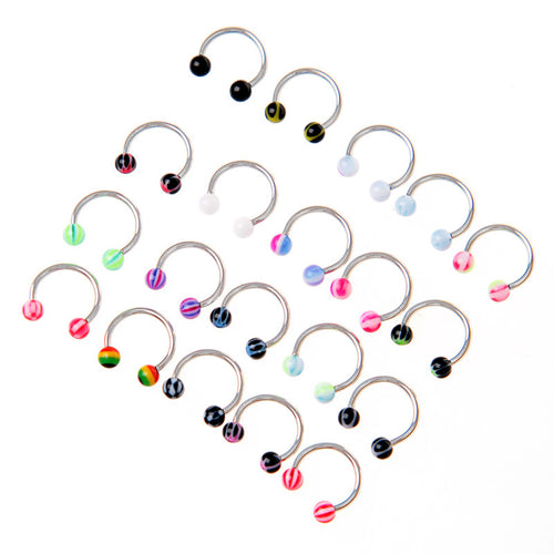 20pcs Colorful Stainless Steel Ball Barbell Curved Nose Studs Rings Bars Piercing
