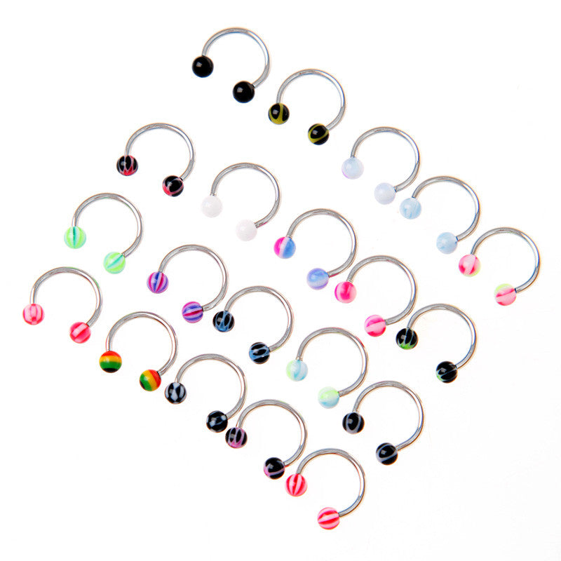 20pcs Colorful Stainless Steel Ball Barbell Curved Nose Studs Rings Bars Piercing