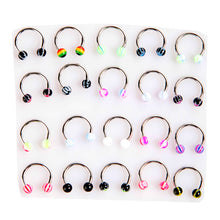 20pcs Colorful Stainless Steel Ball Barbell Curved Nose Studs Rings Bars Piercing