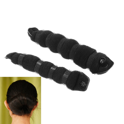 2Pcs Black Magic Style DIY Tools Bun Maker Hair Styling Rolling Tool Fastener Tape Fixing Strap Hair Band