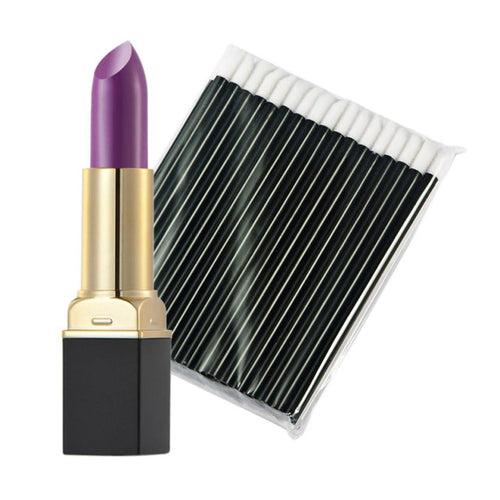 12-ColorMakeup Matte Lipstick Lip Gloss Pencil Long Lasting lipgloss+One-Time 50pc Black Lip Gloss Brush