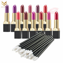 12-ColorMakeup Matte Lipstick Lip Gloss Pencil Long Lasting lipgloss+One-Time 50pc Black Lip Gloss Brush