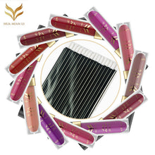 12 ColorsMakeup Matte Lipstick Lip Gloss Pencil Long Lasting lipgloss+50pc Disposable Black Bar Lip Brush