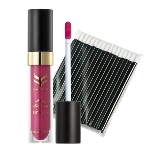 12 ColorsMakeup Matte Lipstick Lip Gloss Pencil Long Lasting lipgloss+50pc Disposable Black Bar Lip Brush