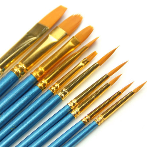 10pc Artists Paint Nylon Hair Brush Set Acrylic Watercolor Round Pointed Tip Nail Art Brush Set Fit For Learner