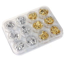 12pc Nail Art Gold Silver Paillette Flake Chip Foil DIY Acrylic UV Gel Stickers for Women Lady Beauty 1 set