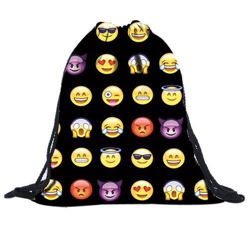 16 Color Unisex Smiley Emoji Face Backpacks 3D Printing Bags Drawstring Backpack For Teenagers Shoulder Bag