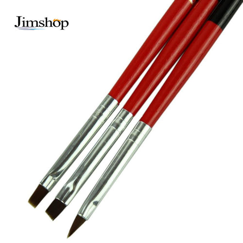 3pc nail art decorations Red Soft brush set tools professional painting pen for false nail tips UV nail gel polish