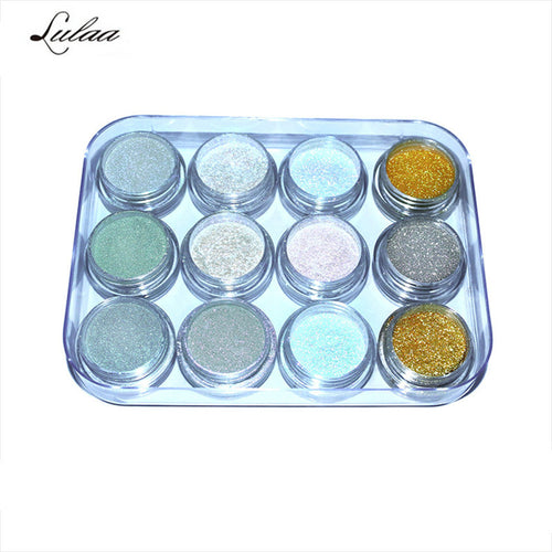 12 Colors Nail Glitter Powder Shinning Nail Mirror Powder Makeup Art DIY Chrome Pigment With Sponge Stick Acrylic Powders