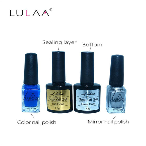 4pc / lot Mirror Effect Metal Multi-color Paint Topc oat Metal Nail Art Polish Woman Lady Makeup DIY Nail Art Tools Set
