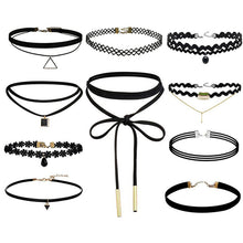 10Pcs Black Gothic Punk Velvet Tattoo Lace Choker Necklace Long Pendant Jewelry Women Collar Chocker