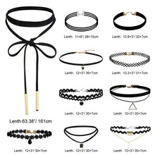 10Pcs Black Gothic Punk Velvet Tattoo Lace Choker Necklace Long Pendant Jewelry Women Collar Chocker