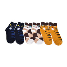 3D Animals Striped Cartoon Socks Women Girl Cat Footprints Cotton Ankle Socks