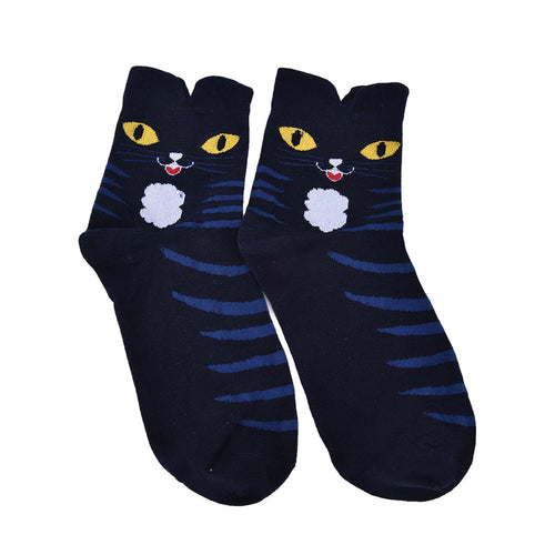 3D Animals Striped Cartoon Socks Women Girl Cat Footprints Cotton Ankle Socks
