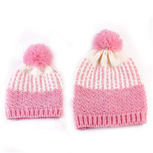 2Pcs 5 Colors Mother Baby Crochet Hats Toddler Kids Boys Girls Knitted Beanie Hat Children Adult Warm Pompon Caps