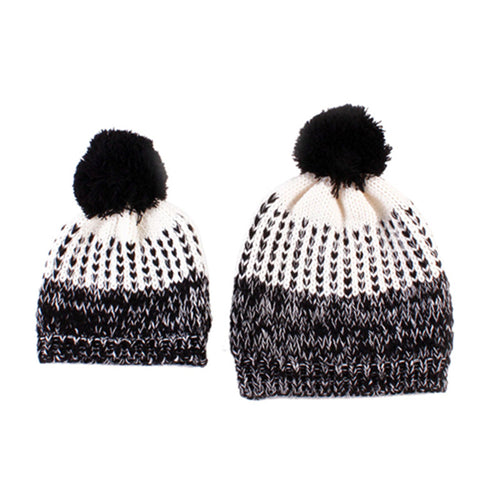 2Pcs 5 Colors Mother Baby Crochet Hats Toddler Kids Boys Girls Knitted Beanie Hat Children Adult Warm Pompon Caps