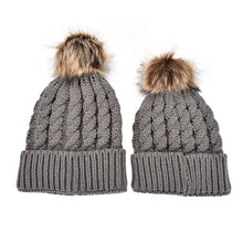 2Pcs Mother Kids Child Baby Warm Knit Beanie Pom Hat Crochet Ski Cap 6 Colors