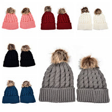 2Pcs Mother Kids Child Baby Warm Knit Beanie Pom Hat Crochet Ski Cap 6 Colors