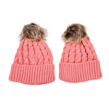 2Pcs Mother Kids Child Baby Warm Knit Beanie Pom Hat Crochet Ski Cap 6 Colors