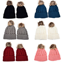 2Pcs Mother Kids Child Baby Warm Knit Beanie Pom Hat Crochet Ski Cap 6 Colors