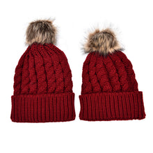 2Pcs Mother Kids Child Baby Warm Knit Beanie Pom Hat Crochet Ski Cap 6 Colors