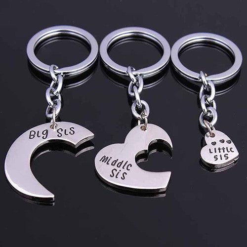 3pc Family Charm Keyring Big Middle Little Sis Sister Heart Keychains Women Girl Friends