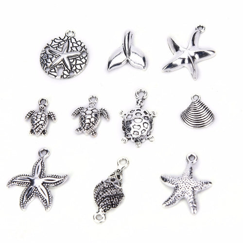 40Pcs Bulk Tibetan Style Alloy Pendants Conch shells Sea Star anchor Mix Pendants Charms DIY Jewelry
