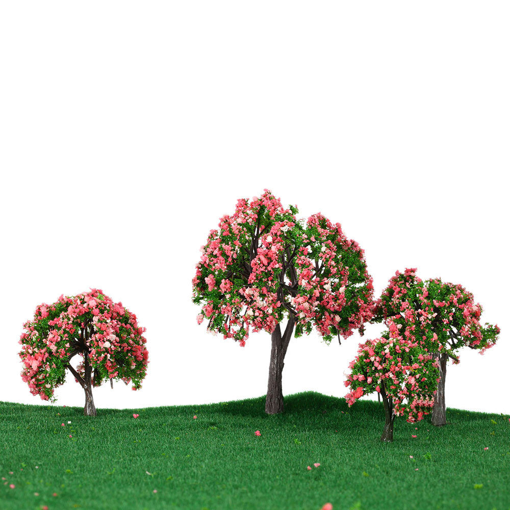 4Pcs Plastic Trees Model White and Pink Flower Trees Model Train Layou ...