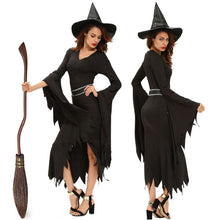3 Pieces Sets Women Witch Halloween Costume Ruched Flare Sleeve Side Split Sexy Gothic Dress Black Role Play Uniform