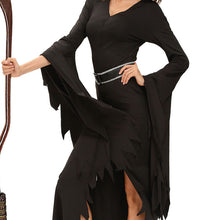 3 Pieces Sets Women Witch Halloween Costume Ruched Flare Sleeve Side Split Sexy Gothic Dress Black Role Play Uniform