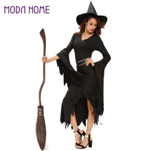 3 Pieces Sets Women Witch Halloween Costume Ruched Flare Sleeve Side Split Sexy Gothic Dress Black Role Play Uniform