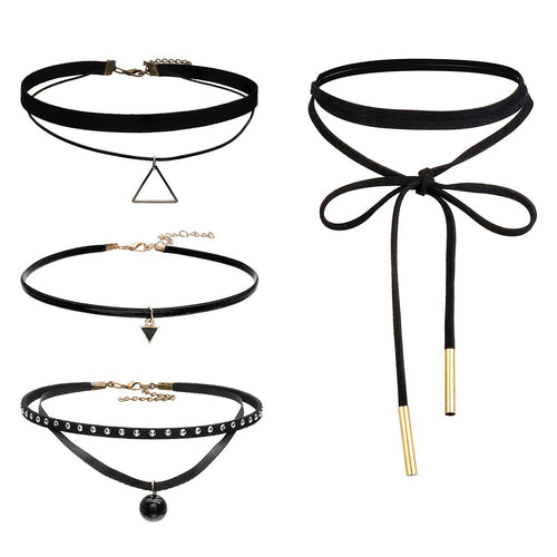4pcs jewelry black leather bow Tassel choker DIY necklace gift for women girl