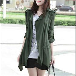 /Casual women's Coat long Outerwear loose jacket Army Green for lady