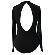 Sexy Women Sequin Bodysuit Sparkling Rhinestone Stud Mesh Splicing Playsuit Open Back Long Sleeve Bodycon Jumpsuit WhiteBlack