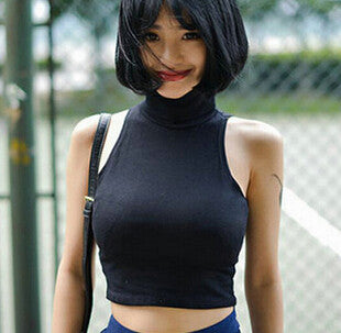 4 Colors Women Pullovers Women Tanks Tops S-L High Neck Crop Top For Women Clothing